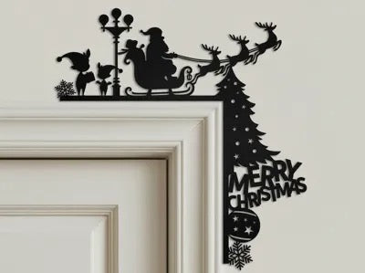 Christmas Door Topper - Santa & Reindeer Silhouette